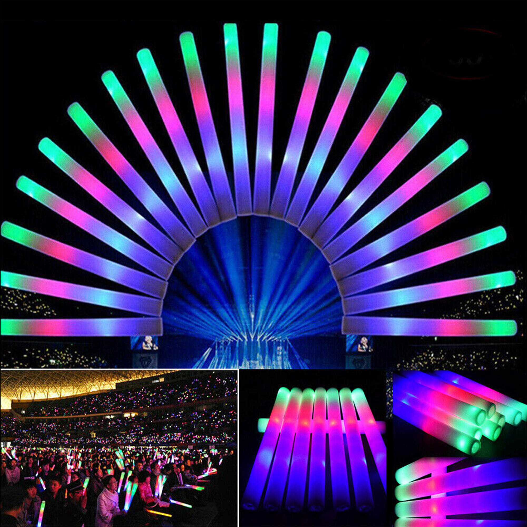 Up 100PCS LED Foam Sticks Bulk Light Up Wand Glow Sticks Flashing