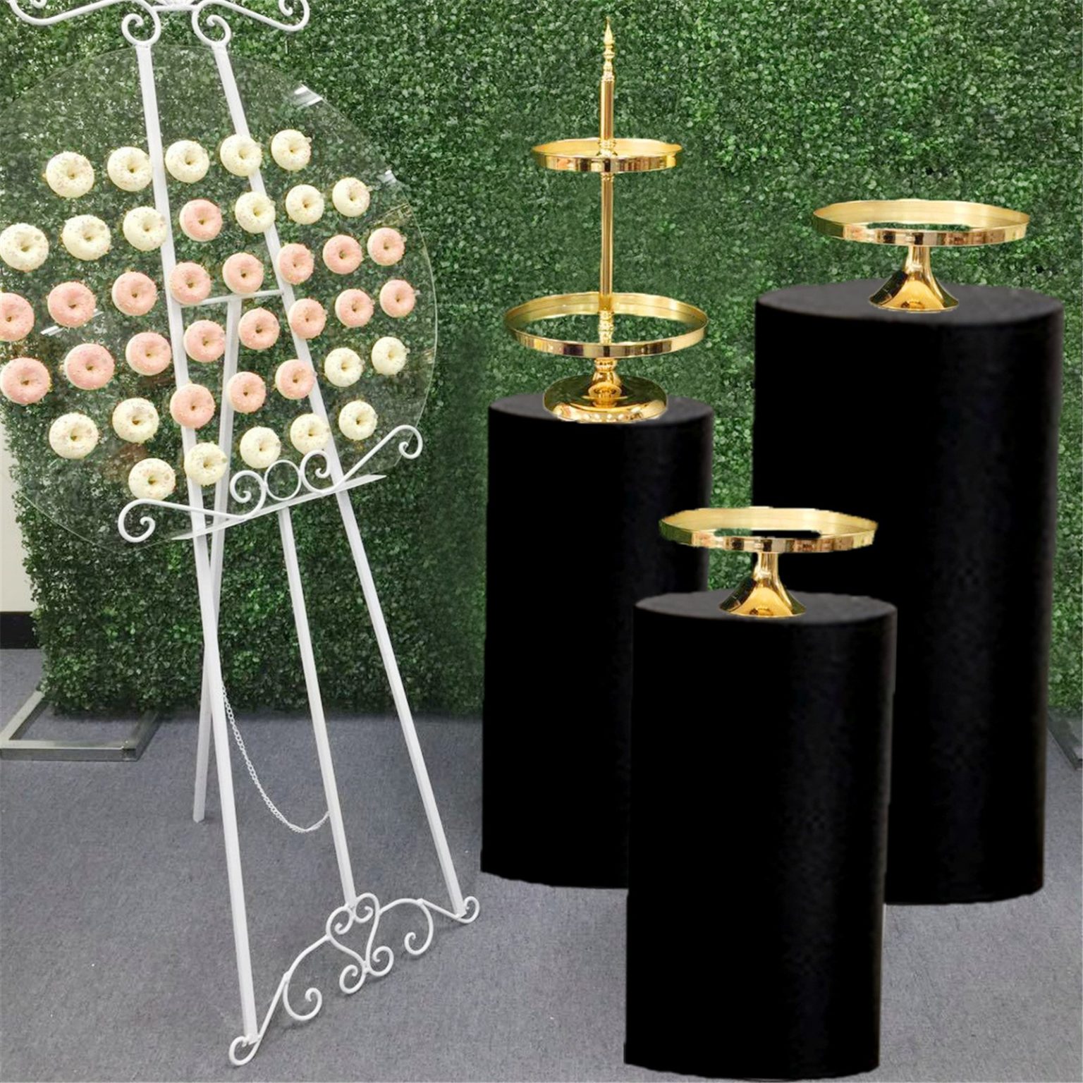 3x Black Round Plinth Cylinder Pedestal Wedding Baby Shower Display