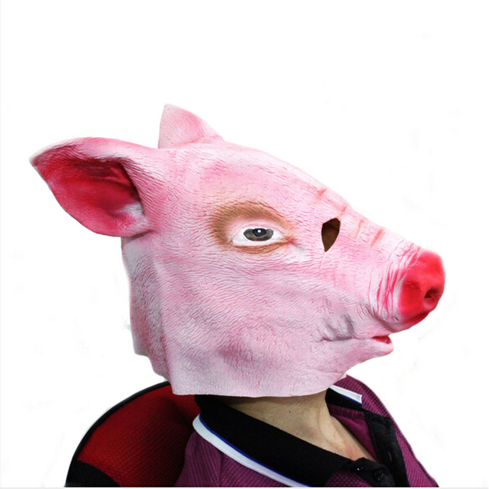 Pig Head Mask Creepy Animal Halloween Costume Theater Prop Latex ...