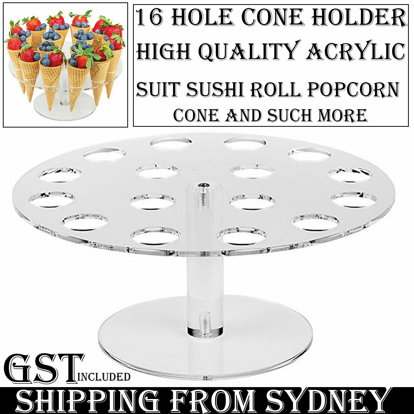 Jusalpha Clear Acrylic Ice Cream Cone/Sushi Hand roll Stand Holder 16