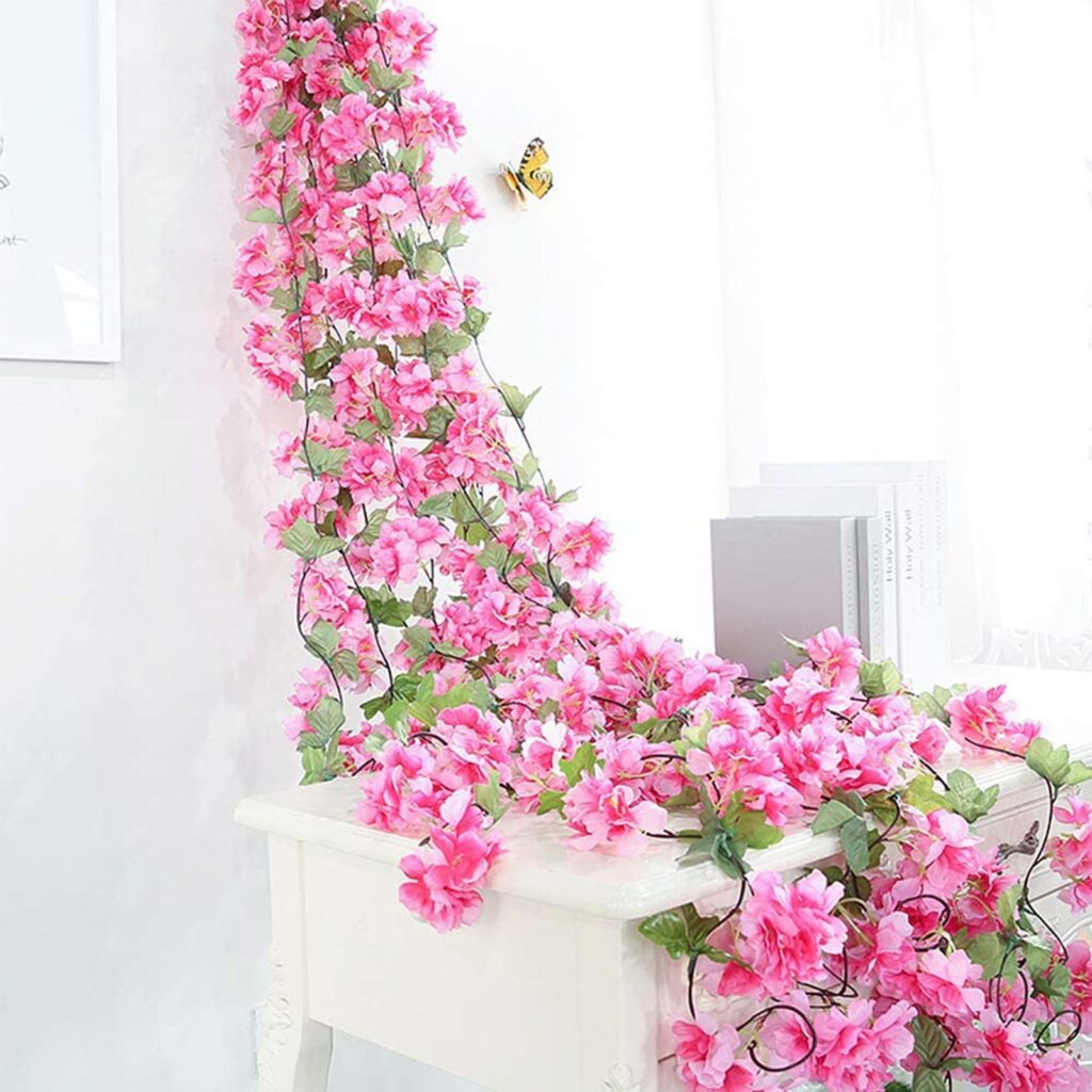 2.3M Artificial Silk Sakura Flowers Fake Vine Ivy Hanging Garland ...