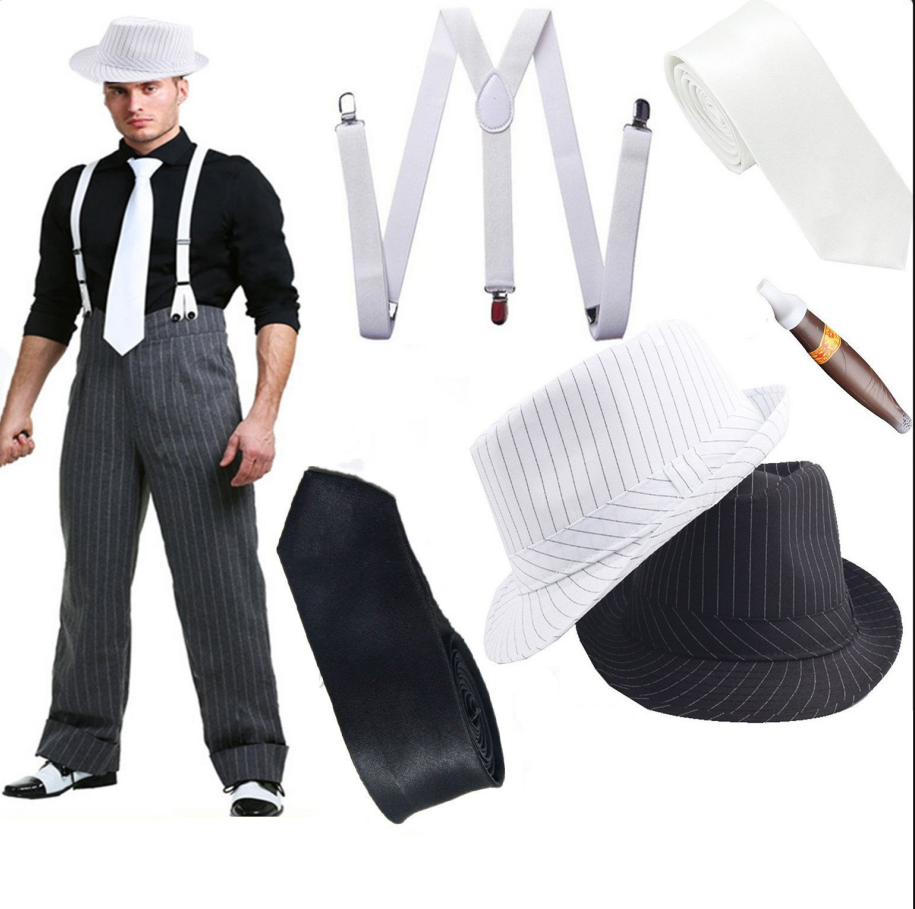 Gangster Set Hat Braces Tie Mens 1920s 20s Costume Accessories Mens ...