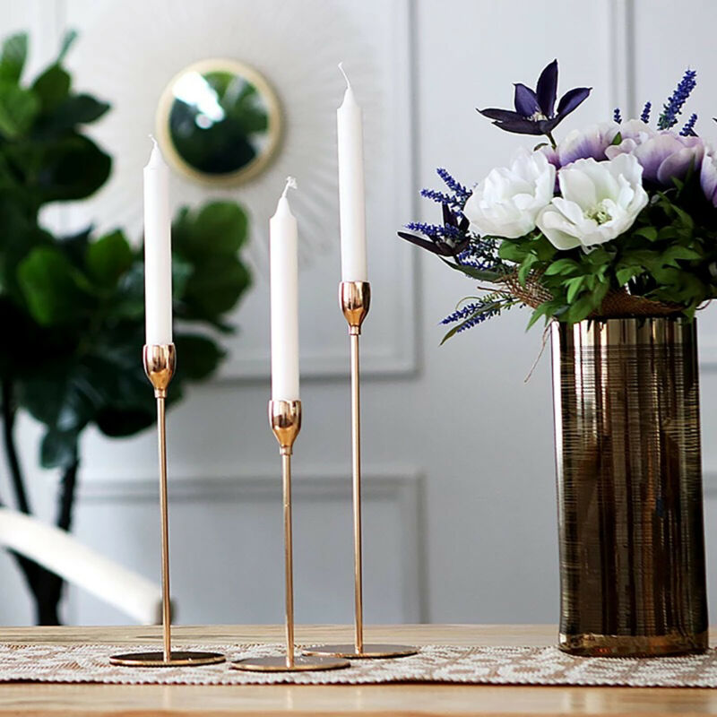 3pcs Candle Stand Brass Taper Candle Holder Stands Wedding Dinner